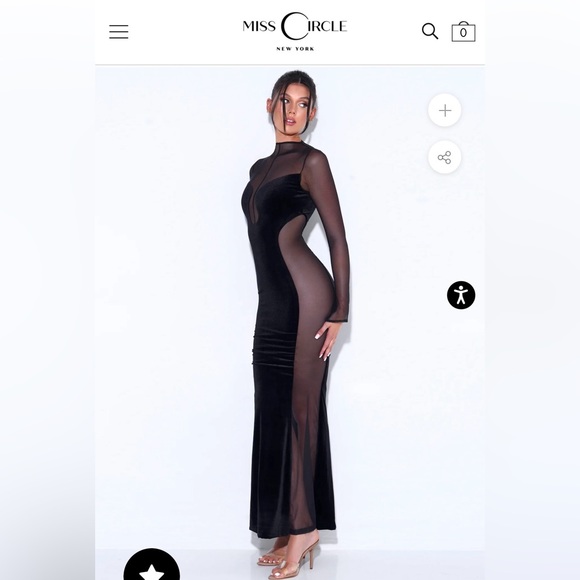 NWT Miss Circle Black velvet mesh long sleeve gown. - Picture 4 of 6